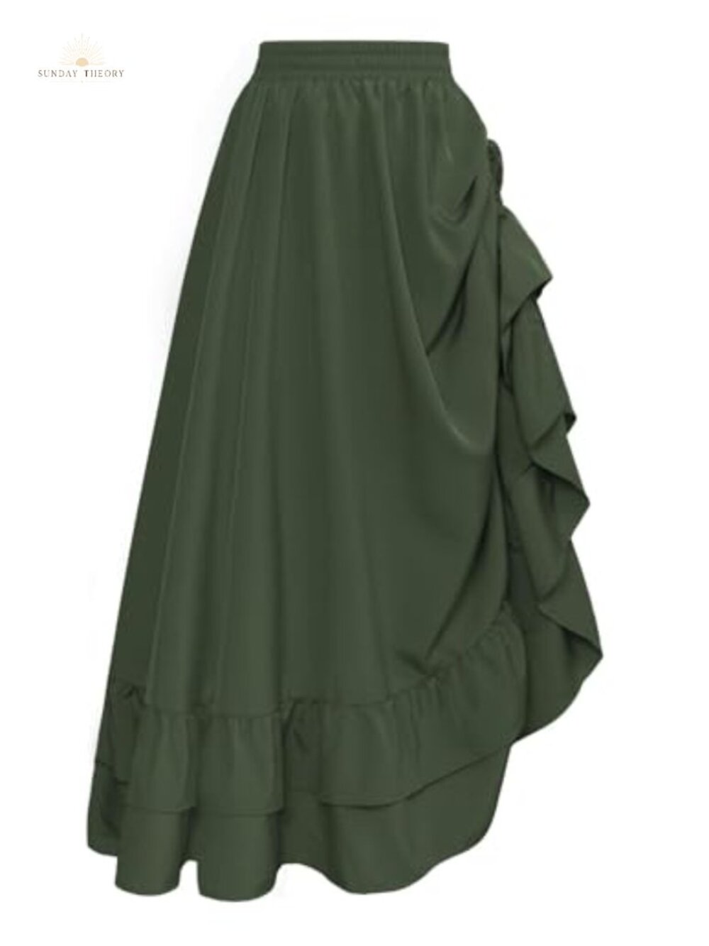 Renaissance A-Line Maxi Skirt High Waist Ruffle Hem Drawstring Long Skirt